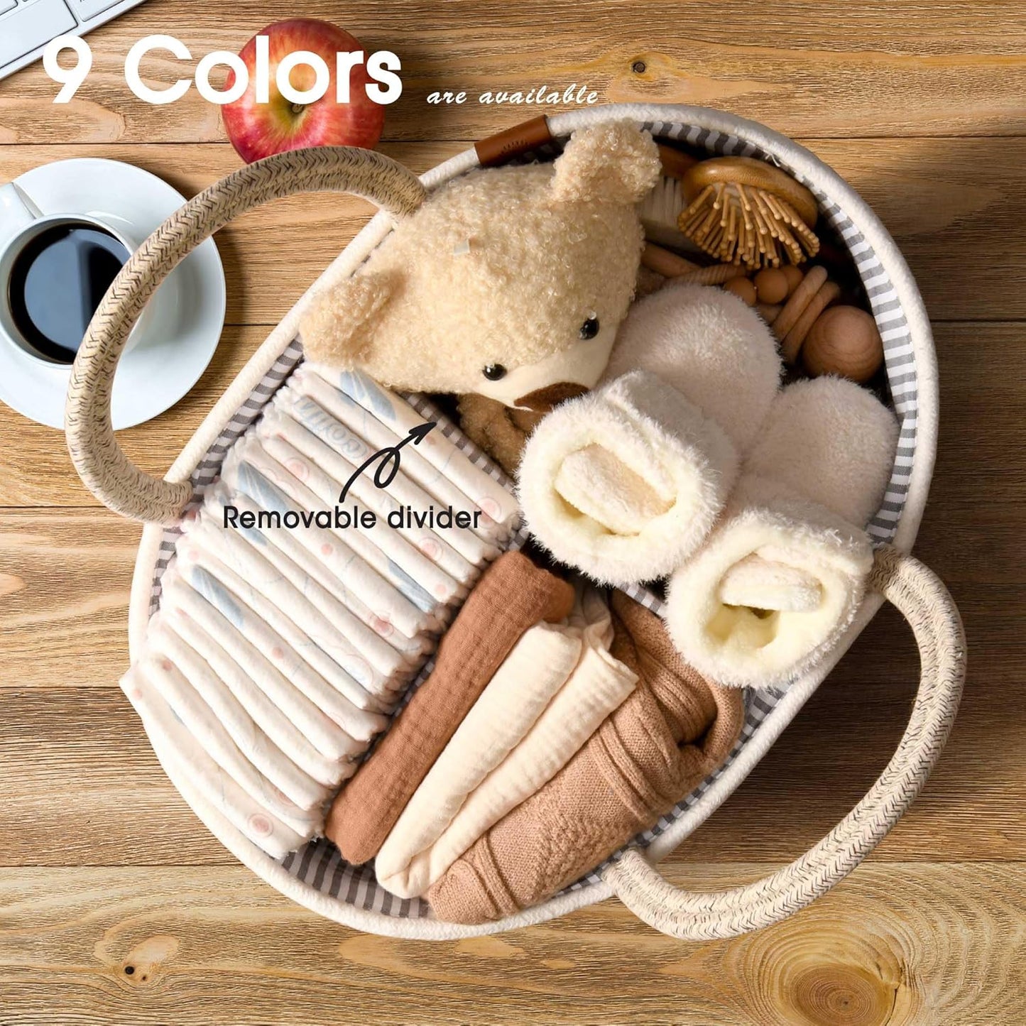 Baby Changing Basket Includes Diaper Caddy - Breathable & Waterproof Dual-Cover, Portable, Changing Pad for Dresser & Changing Table, Gift for Baby Shower, Cotton Rope Basket for Baby