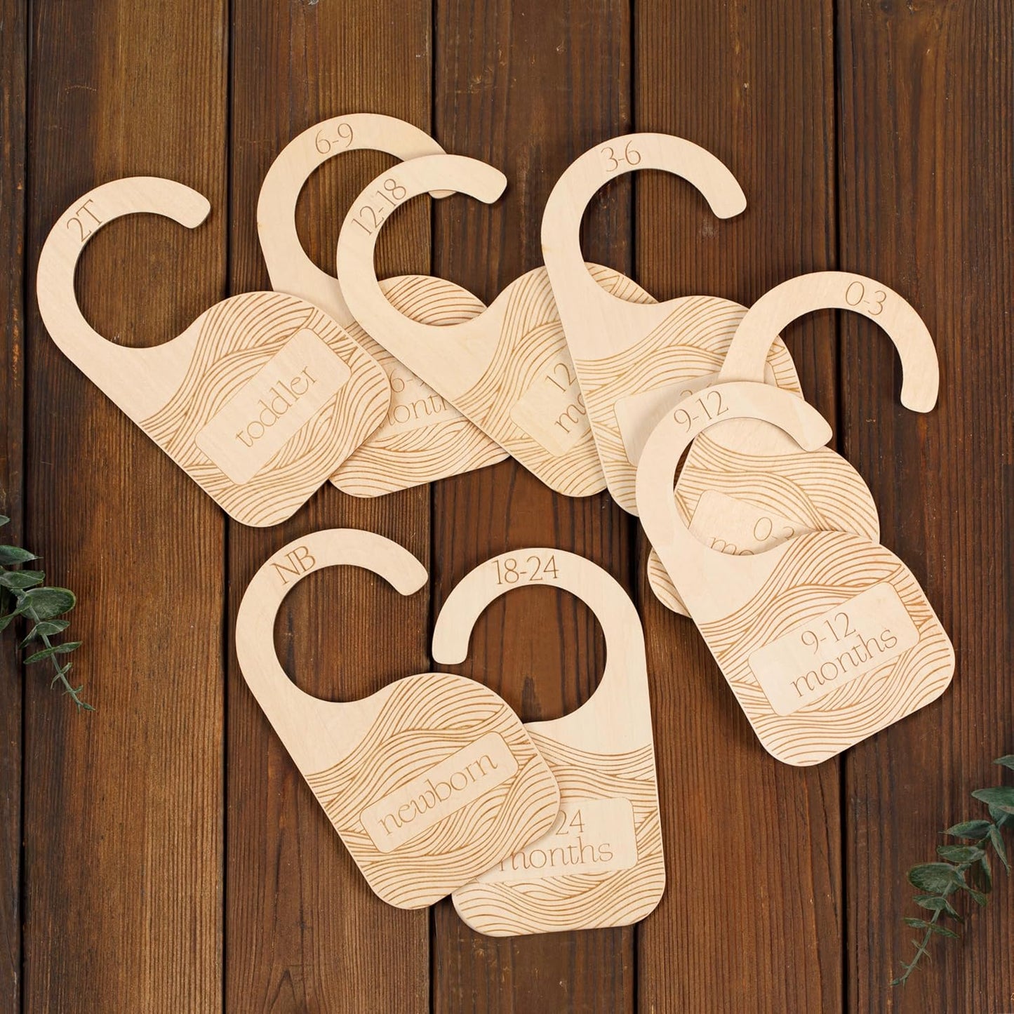 Whitluck's Baby Closet Dividers - 8-Pack Double-Sided Wooden Hangers for Organizing Baby Clothes from Newborn to 24 Months (Infant to Toddler) - Cute and Functional Nursery Decor for Boys and Girls