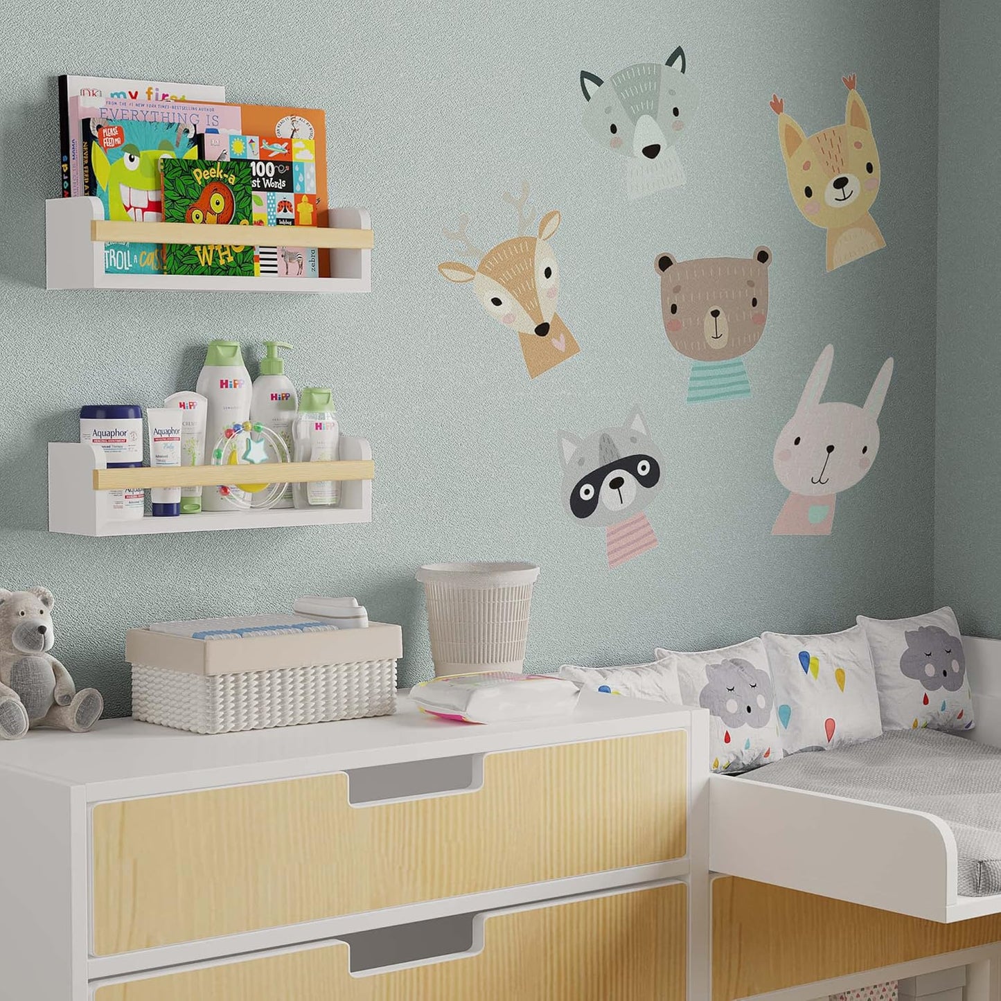 Wallniture Florida 24 inch Wall Bookshelf for Kids Room, Floating Shelves Nursery Decor, Wood White Wall Shelf Set of 2 Kitchen, Bathroom Decor (16'')