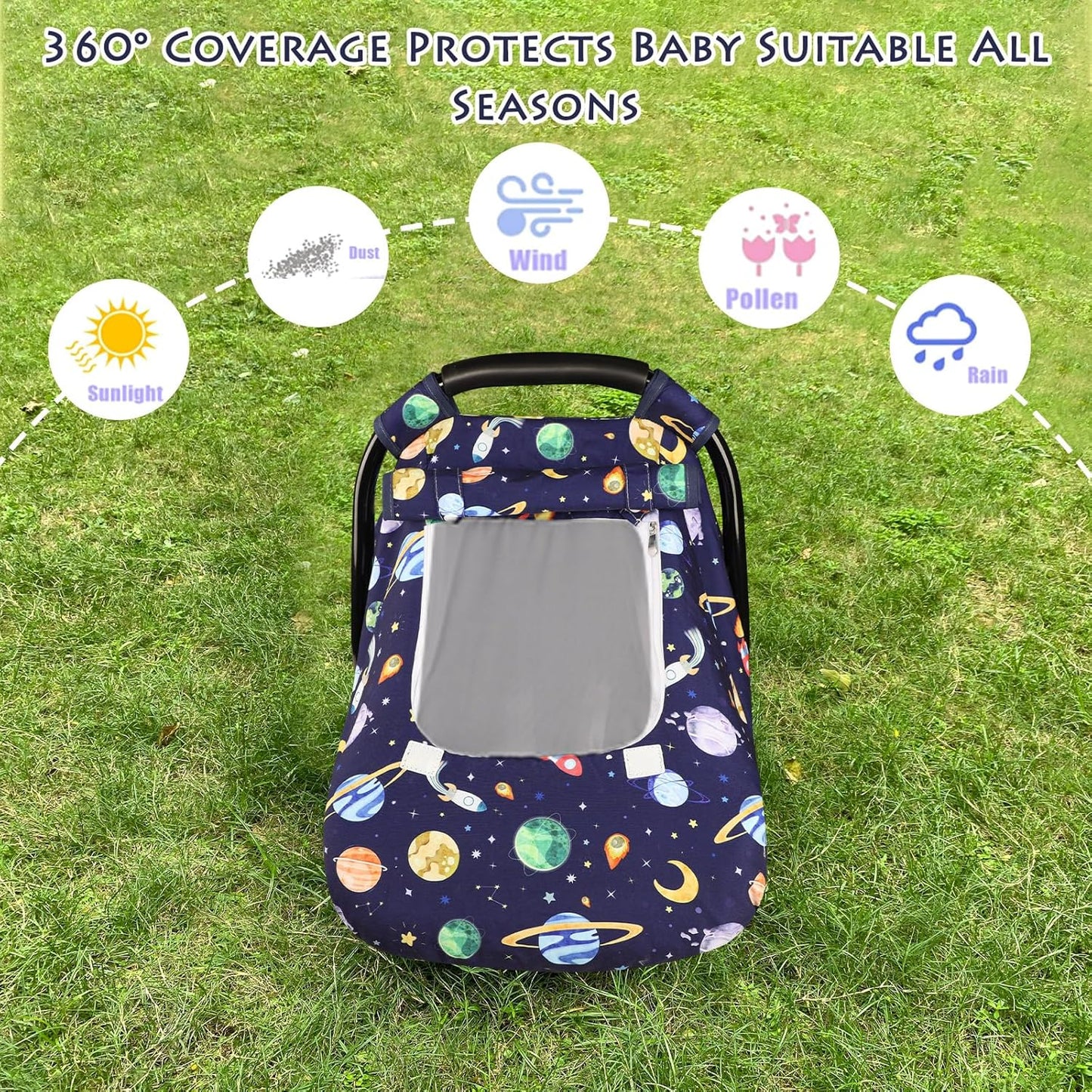 Baby Carseat Cover Winter, Pea Pod Infant Car Seat Covers Canopy for Newborn with 2 Layers Windows of Breathable Mesh/Fabric, Lightweight Polyester/Minky Dot Backing, Snug Fit Most Baby Car Seat