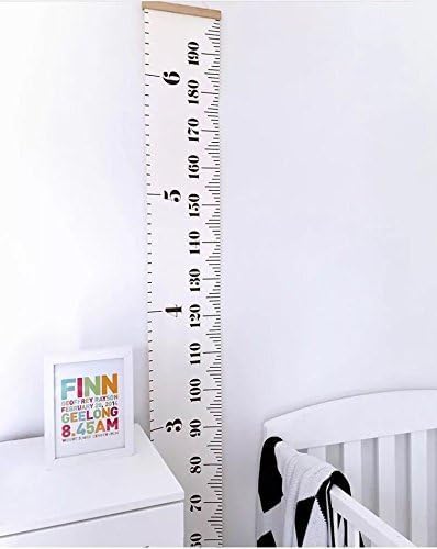 Kids Growth Chart, Wood Frame Fabric Canvas Height Measurement Ruler from Baby to Adult for Child's Room Decoration 7.9 x 79in (7.9 x 79in, White & Black)