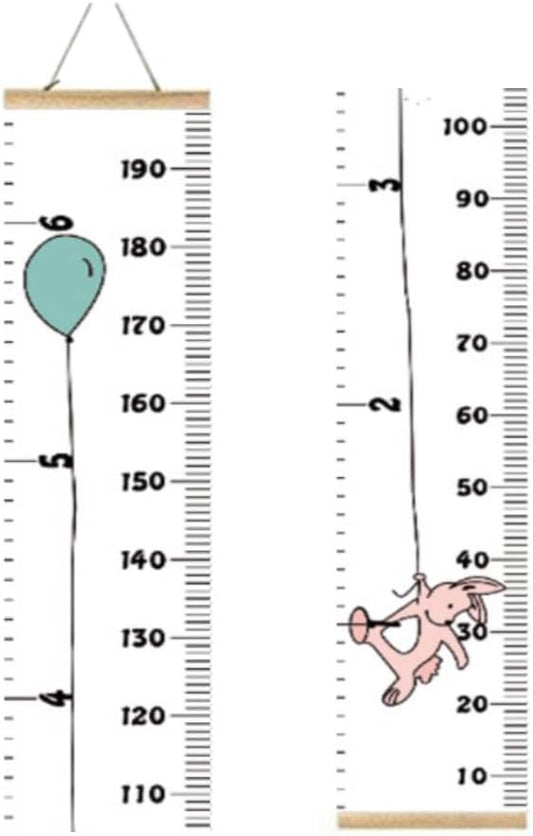 Kids Growth Chart, Wood Frame Fabric Canvas Height Measurement Ruler from Baby to Adult for Child's Room Decoration 7.9 x 79in (7.9 x 79in, Balloon Rabbit)