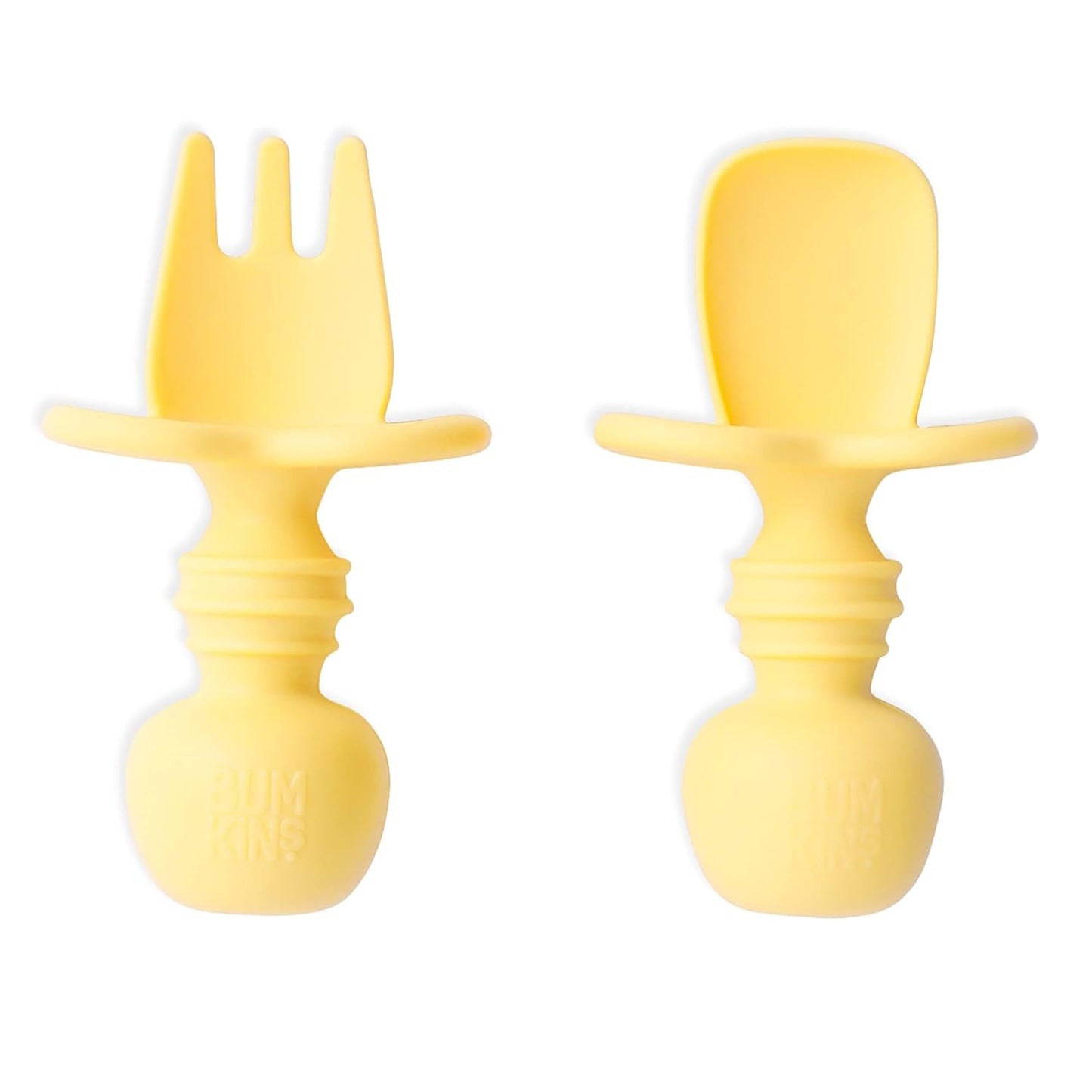 Bumkins Baby Utensils Set, Chewtensils Silicone Spoons for Dipping, Self-Feeding, Baby Led Weaning, Trainer Learning, First Stage Eating, Soft Practice Fork and Spoon, Babies 6 Months, Pineapple