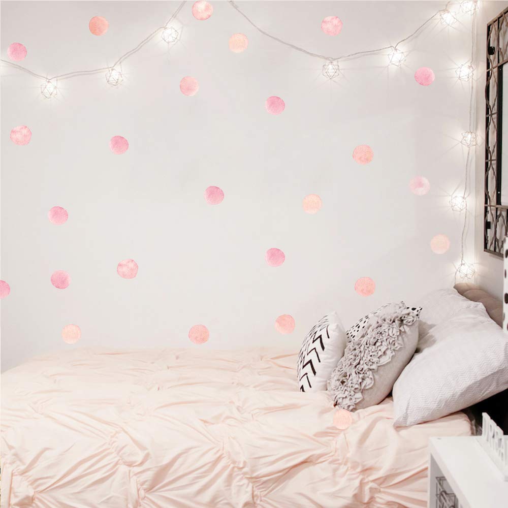 Pink Polka Dot Wall Decals 72 Pcs Watercolor Dots Wall Sticker for Kids Baby Girls Teens and Nursery Room (12 Sheets)