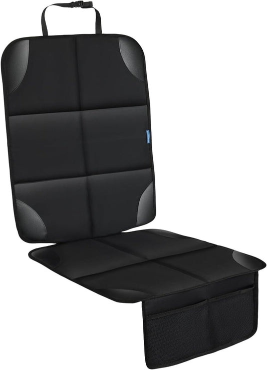 Car Seat Protector for Child Carseat, 1 Pack Protect Car Seat Cover for Baby with Thickest Padding and Non-Slip Padded Backing Mesh Pockets Kids Pets Car Back Seat Protectors(Black)