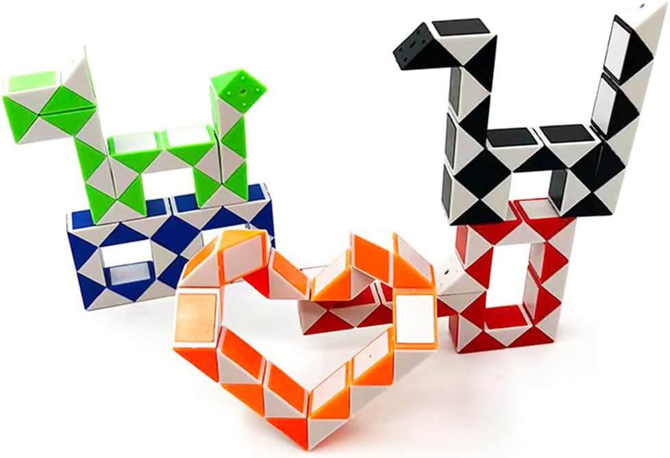 24 Pack 24 Blocks Fidget Snake Cube, Mini Snake Ruler Twist Puzzle Toys for Kids Party Bag Fillers, Party Favors Supplies, Fidget Sensory Toys, Random Color