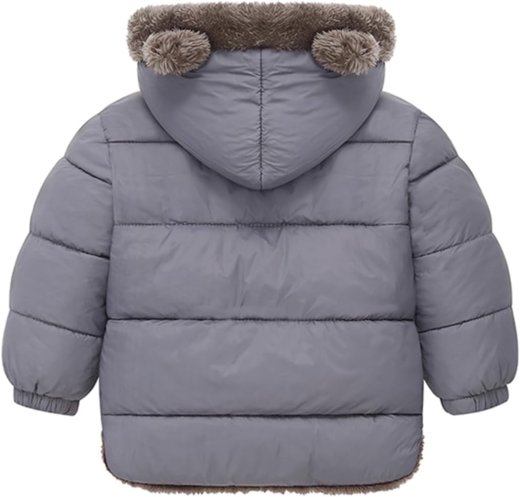 Infant Baby Winter Coat Bear Hooded Jacket Warm Fleece Snowsuit Windproof Outerwear for Toddler Boy Girl 9M-4T