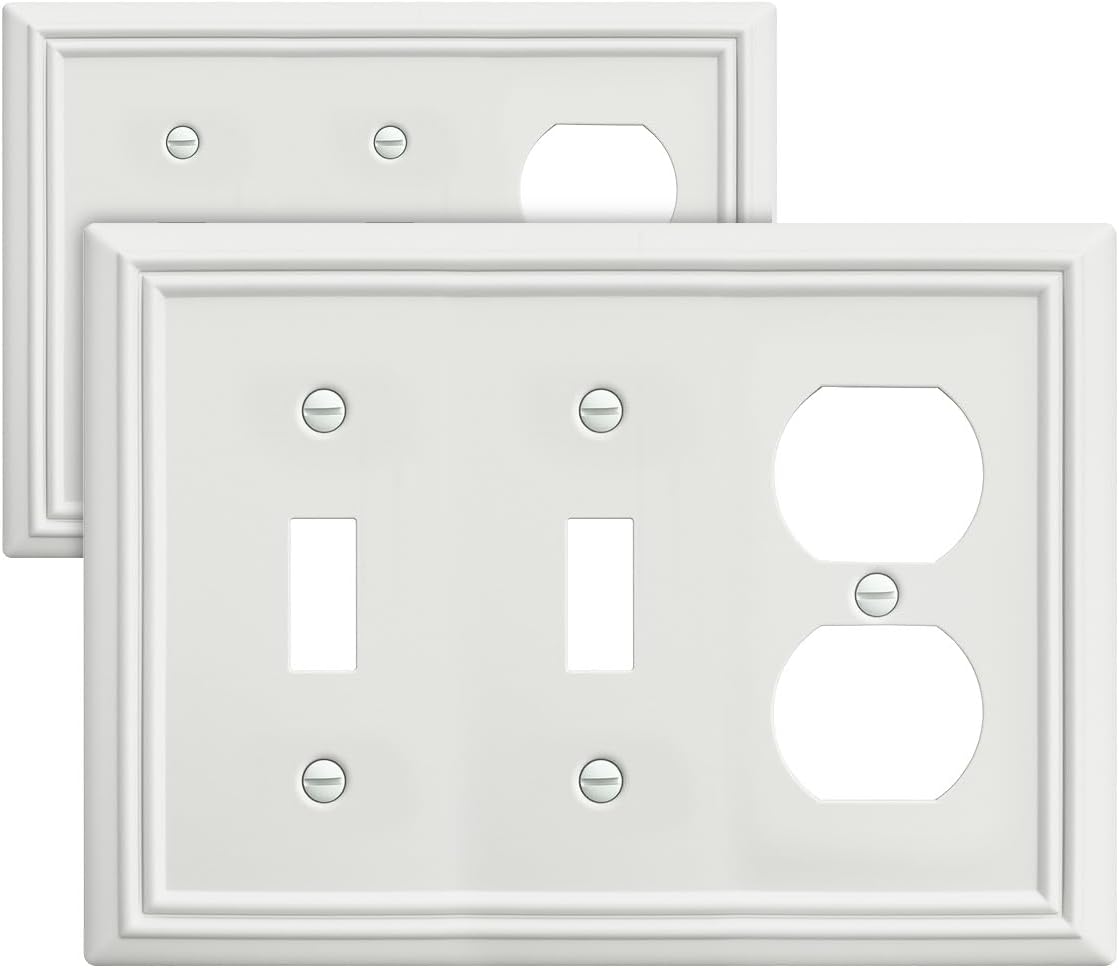 2-Pack Combination Metal Wall Plate, 2 Toggle/1 Duplex Switch Plates and Outlet Covers, Off White Finish, 6.77''*4.88'', Midsize