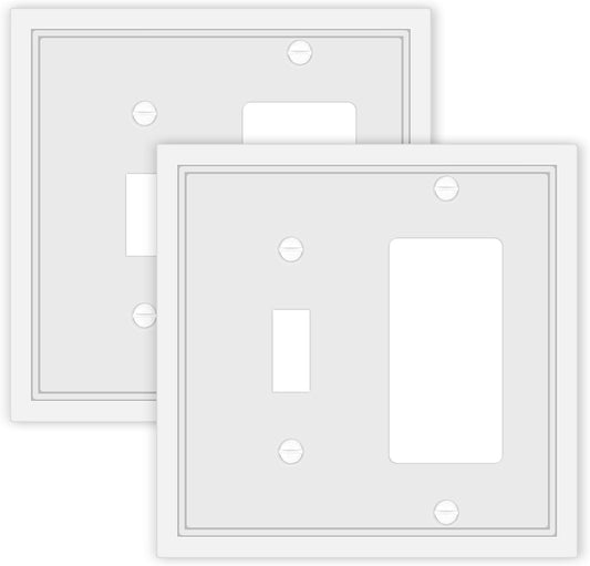 Toggle/Decorator Combo Light Switch Cover Plate White Classic Decorative Switch Plates Cover 2 Gang Wall Plate Cover for Duplex, Toggle, Combo, 2 Pack