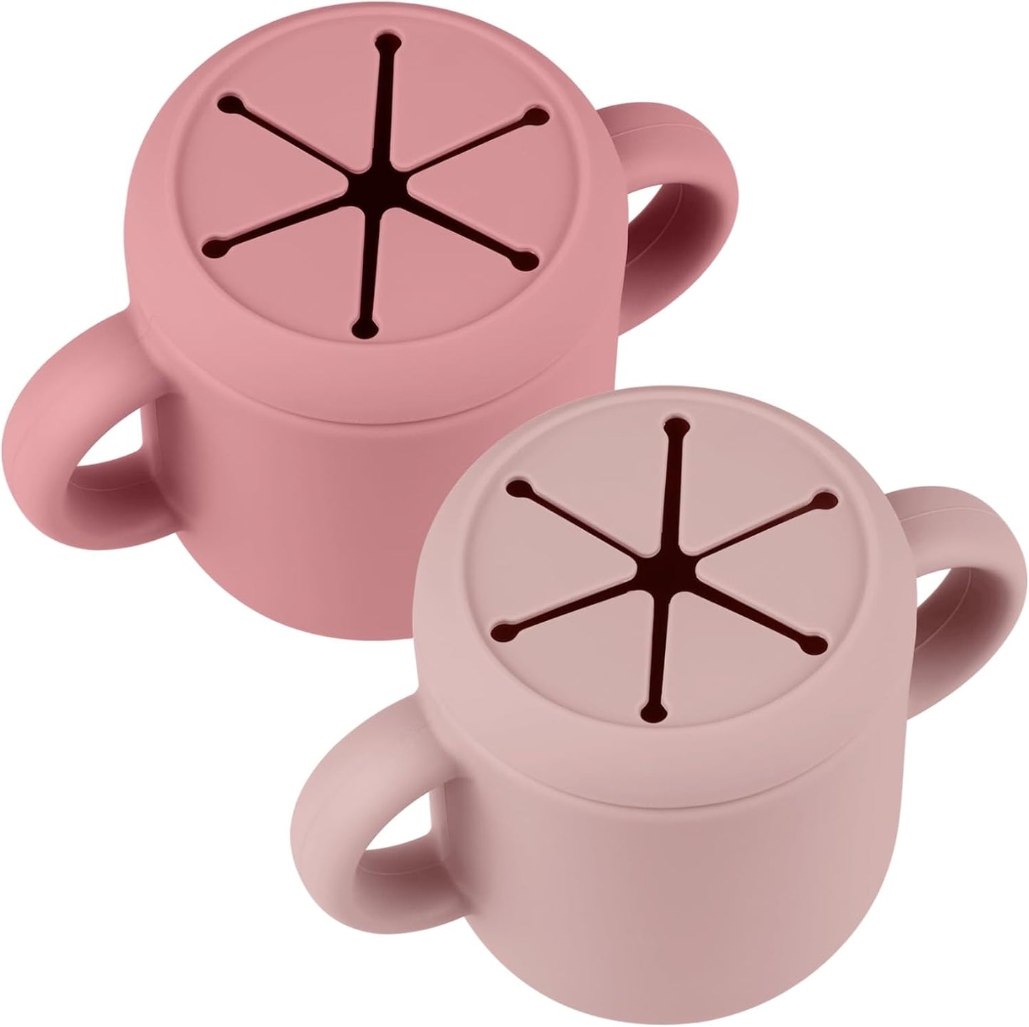 Snack Containers, Silicone Snack Cups for 6-12 Months Toddlers - Pack of 2 Food Grade Silicone Snack Cups with Grip Handle for Baby Led Weaning, Unbreakable (Blush/Mauve)