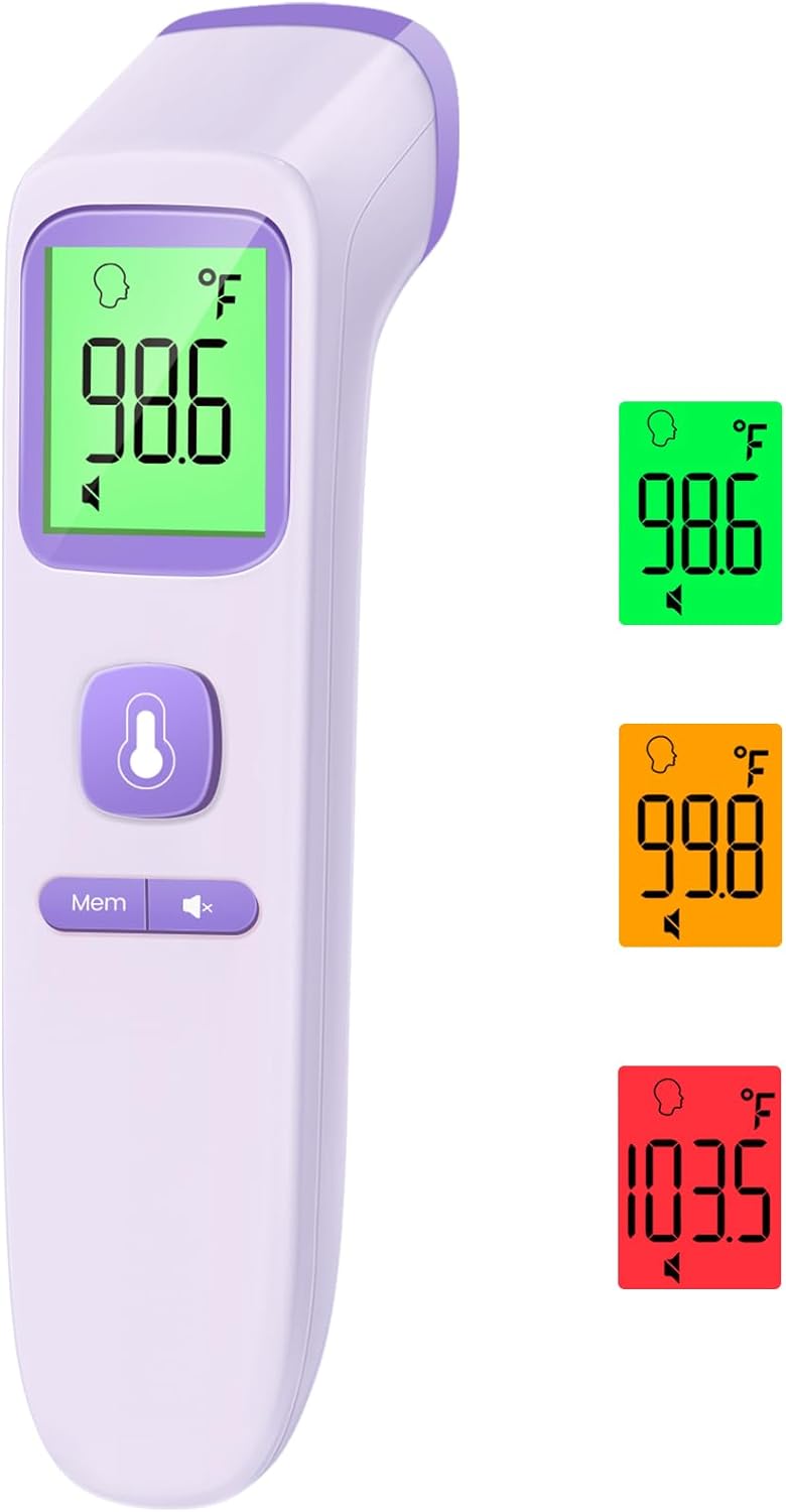 No-Touch Thermometer for Adults and Kids, Digital Accurate Baby Thermometer with Fever Alarm, 1 Second Fast Result, Easy to use, 2 in 1 Mode (Purple)