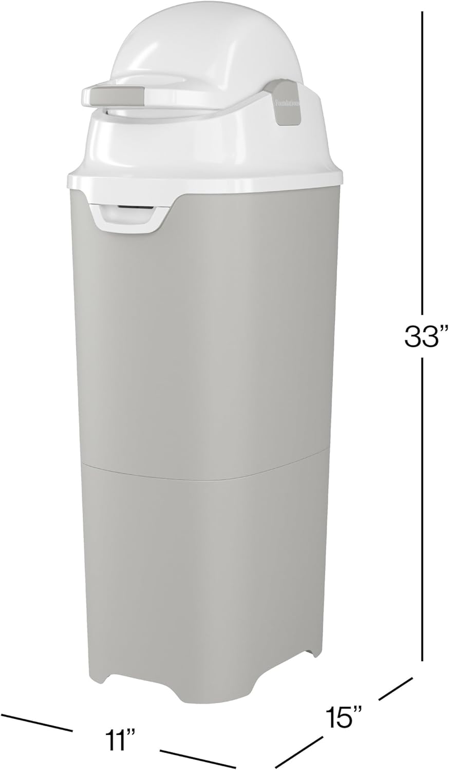 Foundations Tall Diaper Pail with Airtight Lid - Durable & Odorless Diaper Disposal, Large Capacity, Holds up to 60 Newborn Diapers, Refill with Any Bags - Gray