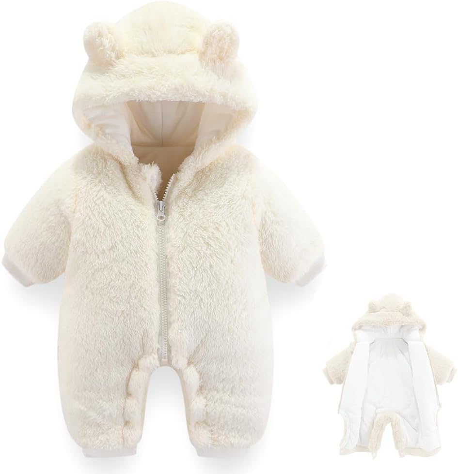 Newborn Baby Bear Outfit Suit Girls Boys Fleece Jumpsuit Romper Hooded Winter Snowsuit Clothes