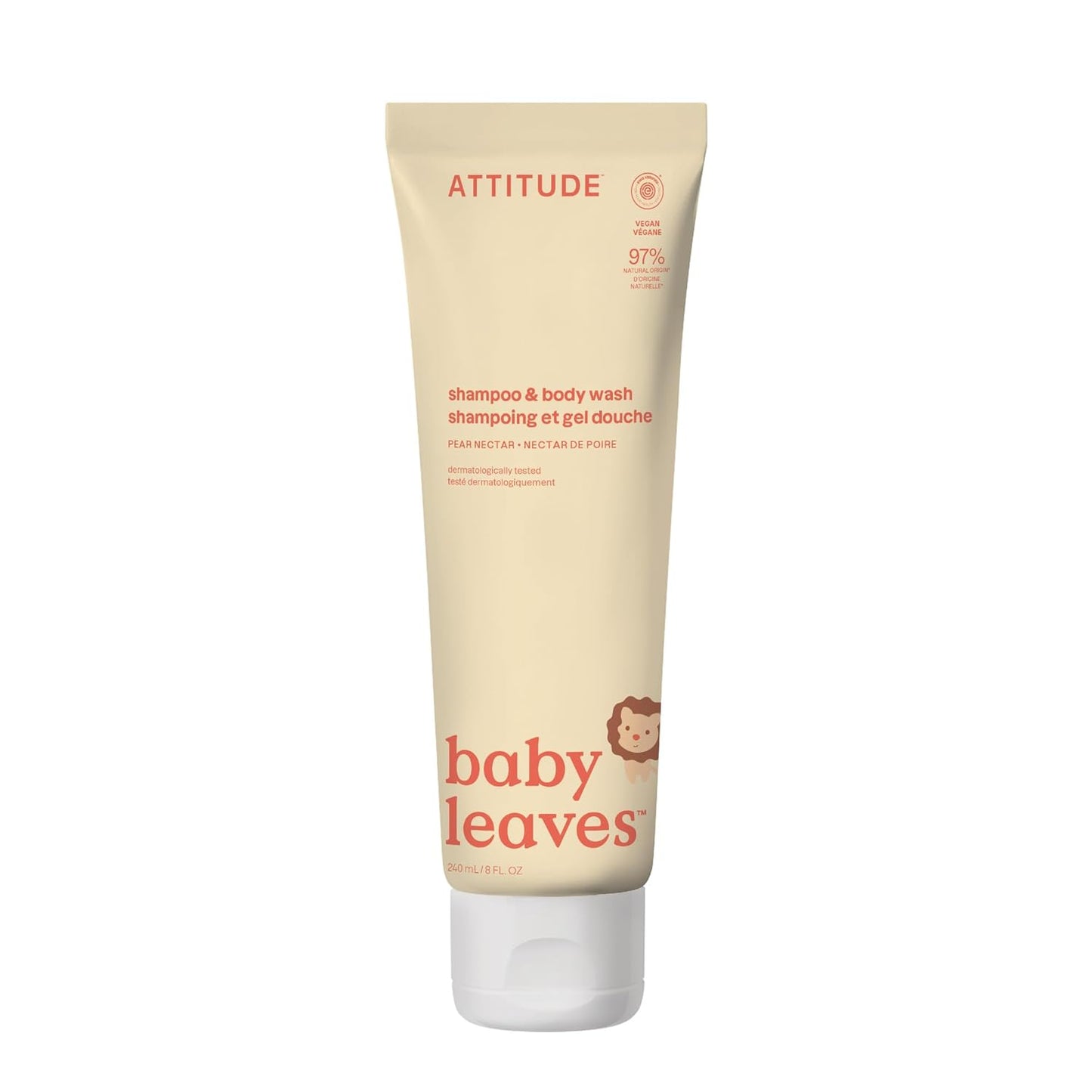 ATTITUDE 2-in-1 Shampoo and Body Wash for Baby, EWG Verified, Dermatologically Tested, Vegan, Pear Nectar, 8 Fl Oz