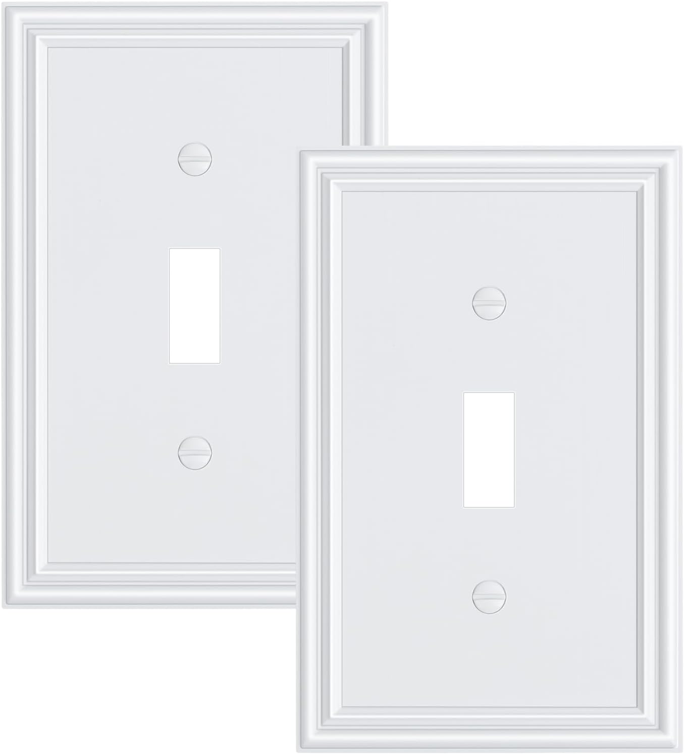 2-Pack Single Toggle Light Switch Cover Plate, Durable Solid Zinc Alloy Decorative Switch Plate Covers, White 1 Gang Wall Plate, Corrosion Resistant