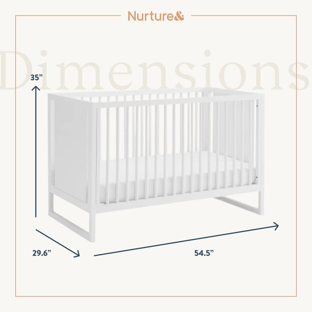 Nurture& The Crib - Baby, Toddler Convertible Crib | Sustainable Non-Toxic Materials | 3 Adjustable Heights - Grows with Your Baby (Toddler Guardrail NOT Included) (White)