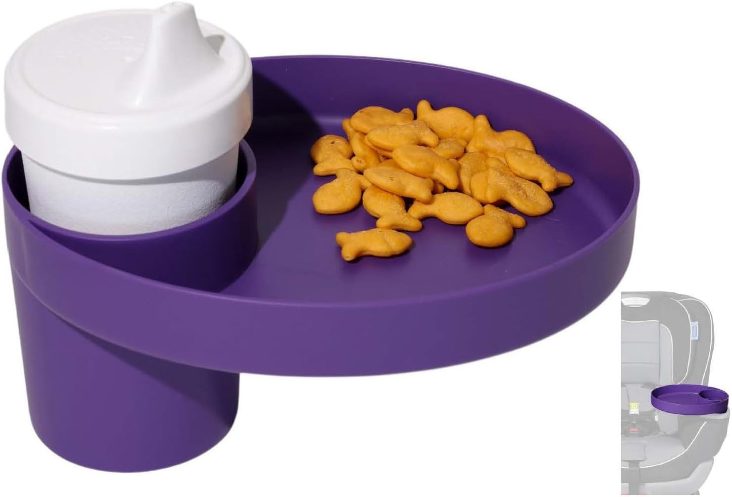 Travel Tray Oval USA Made Extend Your Current Cup Holder to Hold Your Cup Plus A Tray for Snacks, Toys and Accessories. Use in a Car Seat, Booster, Stroller, Golf Cart, Outdoor Chair, Purple