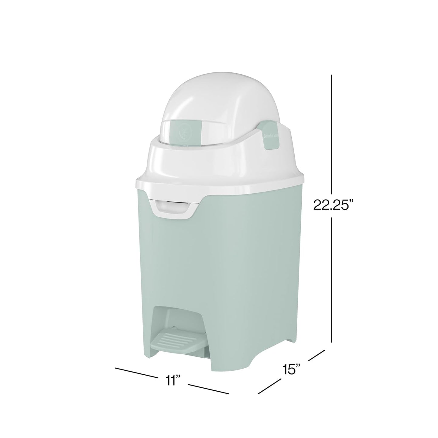 Foundations Mini Hands-Free Diaper Pail with Airtight Lid - Durable & Odorless Diaper Disposal, Large Capacity, Holds up to 30 Newborn Diapers, Refill with Any Bags - Green