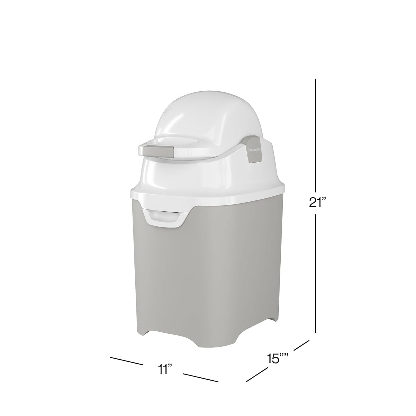 Foundations Mini Diaper Pail with Airtight Lid - Durable & Odorless Diaper Disposal, Large Capacity, Holds up to 30 Newborn Diapers, Refill with Any Bags - Gray