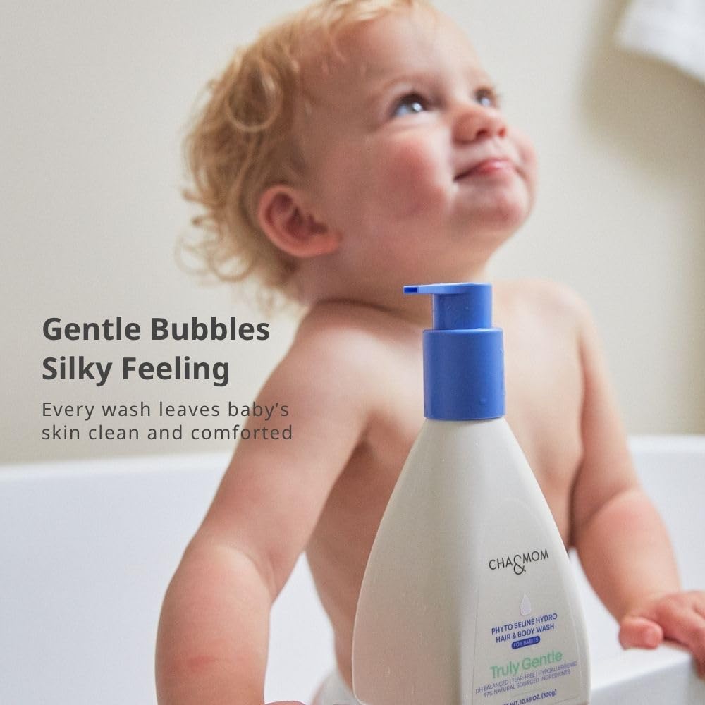 Cha&Mom Head-to-toe Korean Baby Skincare - Hypoallergenic, Plant Based, and Natural Hair & Body Wash, 10.58oz