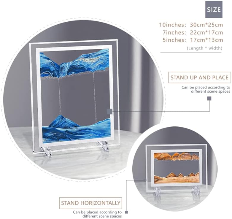 Moving Sand Art Picture 3D Deep Sea Sandscapes Sand Art Liquid Motion Bubbler Timer for Adult Kid Desktop Art Toys for Home Decor and Office(Square+Green+7In)