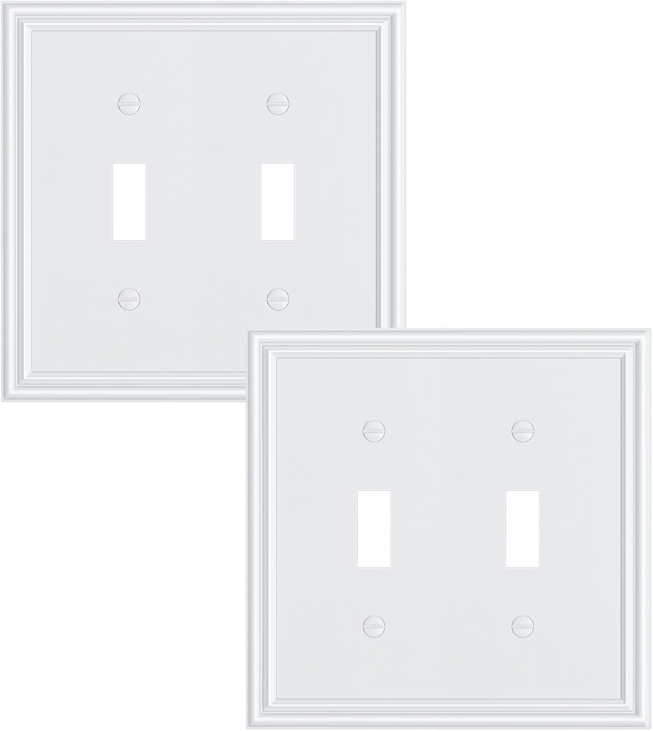 2-Pack Double Toggle Light Switch Cover Plate, Durable Solid Zinc Alloy Decorative Dual Switch Plate Covers, Pure White 2 Gang Wall Plate, Corrosion Resistant
