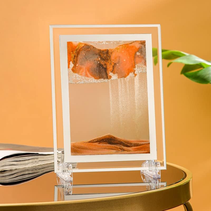 Moving Sand Art Picture 3D Deep Sea Sandscapes Sand Art Liquid Motion Bubbler Timer for Adult Kid Desktop Art Toys for Home Decor and Office(Square+Gold+10In)