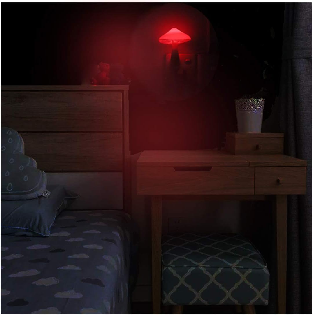 2 Pcs LED Night Light Plug in Nightlight Wall Lamp, Mushroom Night Light Mini Magic Night Lights for Adults Kids Bedroom, Bathroom,Toilet,Stairs,Kitchen,Hallway Red Led Light