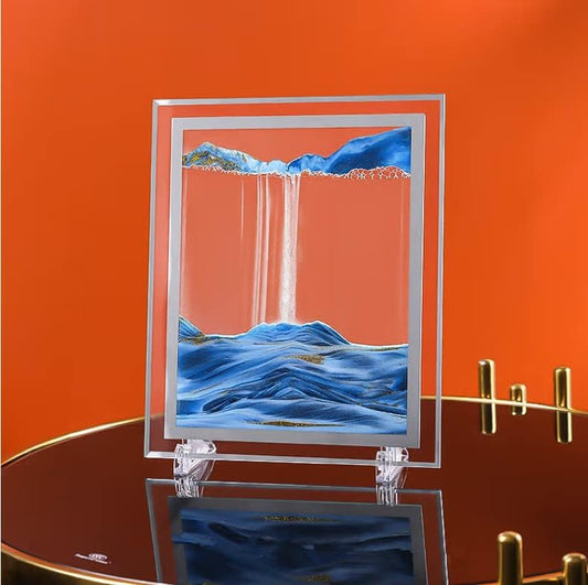 Moving Sand Art Picture 3D Deep Sea Sandscapes Sand Art Liquid Motion Bubbler Timer for Adult Kid Desktop Art Toys for Home Decor and Office(Square+Blue+7In)