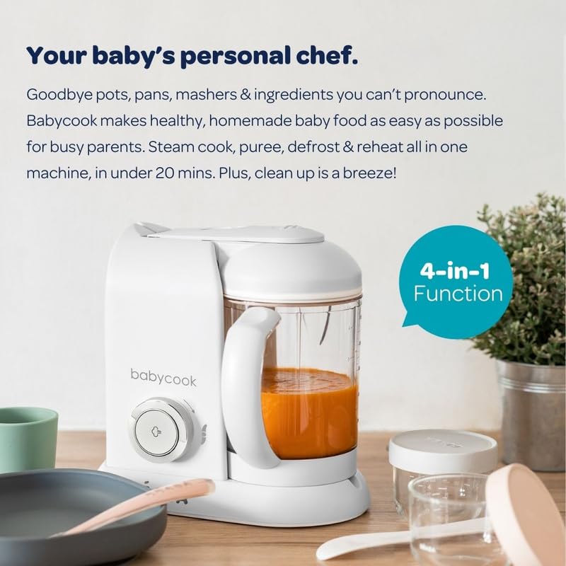 BEABA Babycook Solo 4 in 1 Baby Food Maker, Puree Steamer and Blender for Purees, Grinder with Auto Steam Cooking, Lrg Capacity 4.5 Cups 27 Servings in 20 Mins, Rose Gold