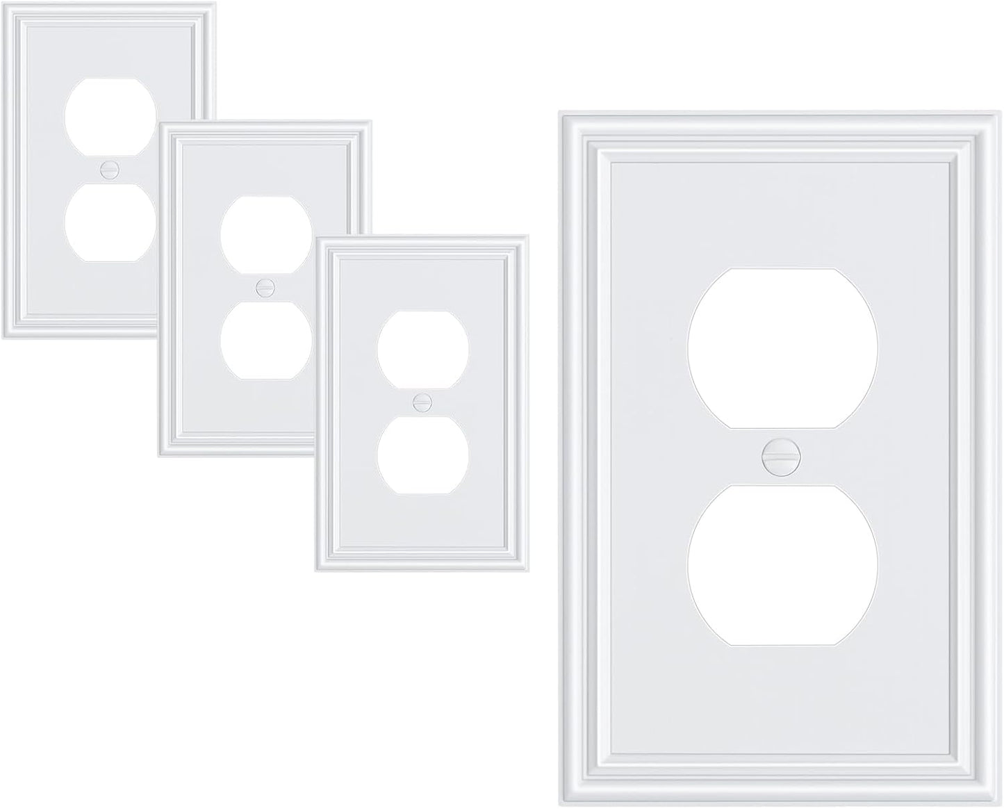 4-Pack Duplex Outlet Cover, Durable Solid Zinc Alloy Decorative Switch Plates and Outlet Covers, Pure White Wall Plates for Electrical Outlets, 1 Gang Receptacle Cover, Corrosion Resistant