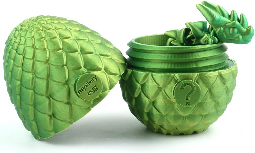 Easter Egg, 3D Printed Articulated Crystal Dragon Egg, Surprise Crystal Dragon Mystery Dragon Fidget Toy for Autism/ADHD, Home Office Executive Desk Decor Toys Gift for Kids Adults (Yellow & Green)
