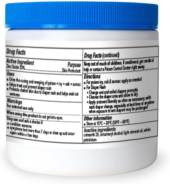 Zinc Oxide 20% Healing Ointment Skin Protectant Barrier 15 Oz Jar Provides Relief and Treatment of Diaper Rash, Chafed Skin, Poison Ivy, Oak, Sumac for Adults and Babies