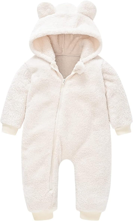 Baby Fleece Jumpsuits Infant Bear Ear Snowsuit Newborn Hooded Romper Warm Coat