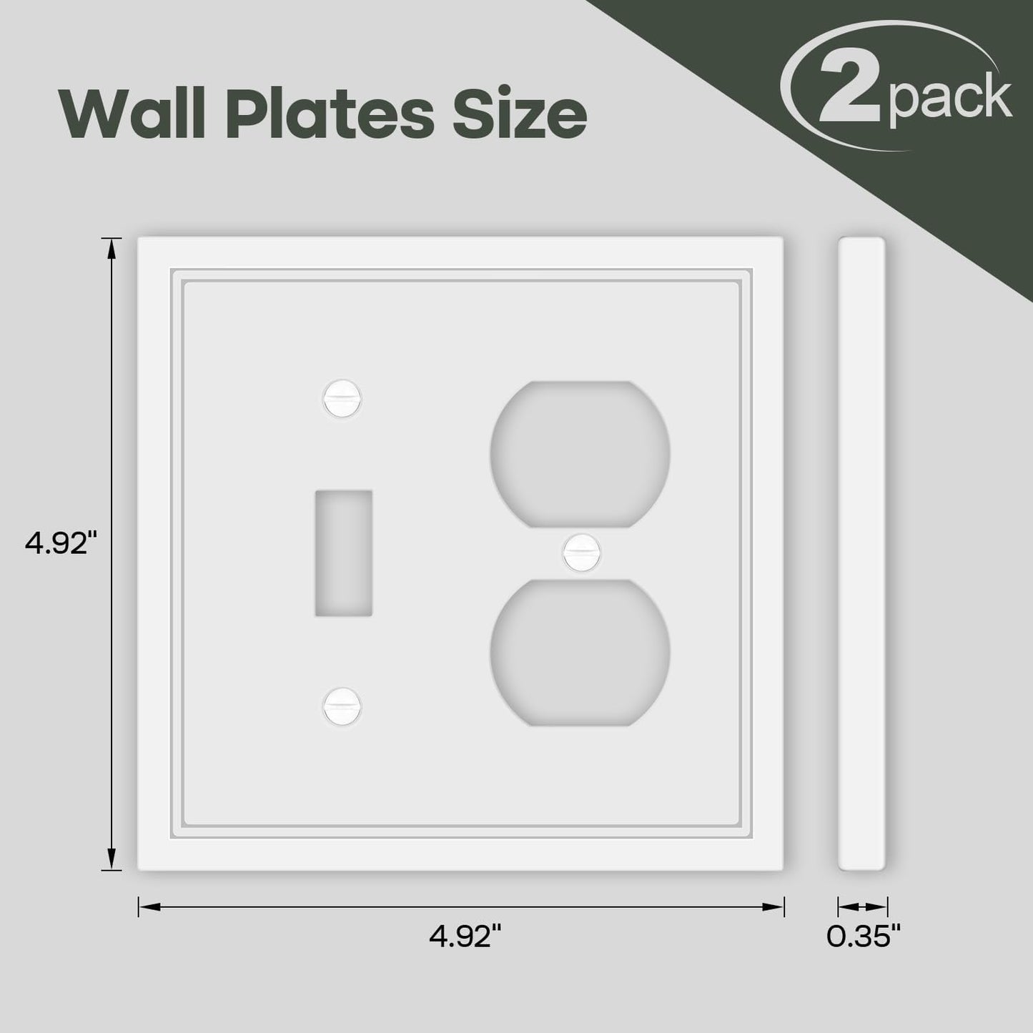 Toggle/Duplex Combo Light Switch Cover Plate White Classic Decorative Switch Plates Cover 2 Gang Wall Plate Cover for Duplex, Toggle, Combo,2 Pack