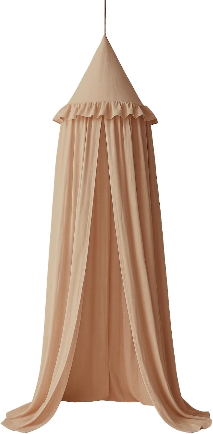 Wonder Space Kids Bed Canopy with Ruffles, Pastel Neutral Color for Boys & Girls, Frilled Cotton Tent Nursery Room Baby Crib Hanging Curtain Mosquito Netting Children Reading Nook Decoration (Nougat)