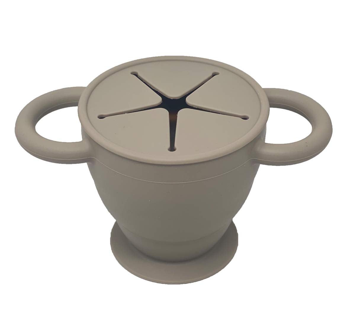 BraveJusticeKidsCo | Snack Attack II Snack Cup | Collapsible Silicone Snack Container | Toddler and Baby Snack Catcher Lid (Fog)