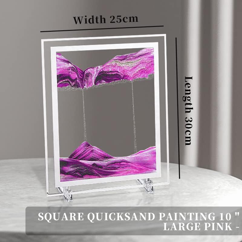 Moving Sand Art Picture 3D Deep Sea Sandscapes Sand Art Liquid Motion Bubbler Timer for Adult Kid Desktop Art Toys for Home Decor and Office(Square+Pink+10In)