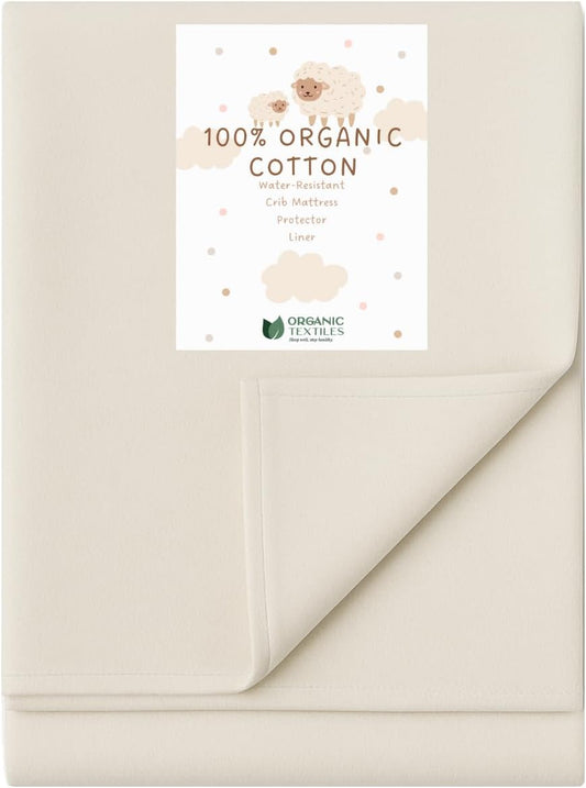 Organic Cotton Crib Mattress Protector - Water Resistant Flat Sheet Liner Pad, Skin Friendly, Chemical-Free Pure Cotton [GOTS-Certified] for Mini Sleeper (31"x18") - Made in USA