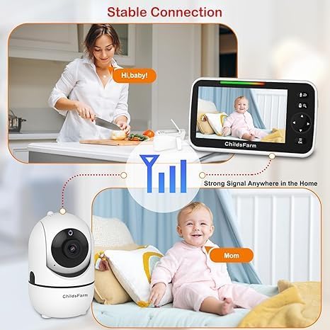 ChildsFarm Video Baby Monitor, 5’’ Screen with 30-Hour Battery, Video Baby Monitor with Camera and Audio, Remote Pan-Tilt-Zoom, 2-Way Talk, VOX, Night Vision, 8 Lullabies, 1000ft Range, No WiF