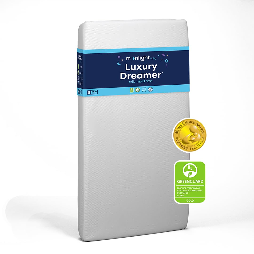 Moonlight Slumber Luxury Dreamer Crib Mattress - Dual-Sided, 2-Stage Baby and Toddler Mattress with Cool Memory Foam Layer and Breathable Mattress Cover - Hypoallergenic and Waterproof - 52"x27.5"x6"