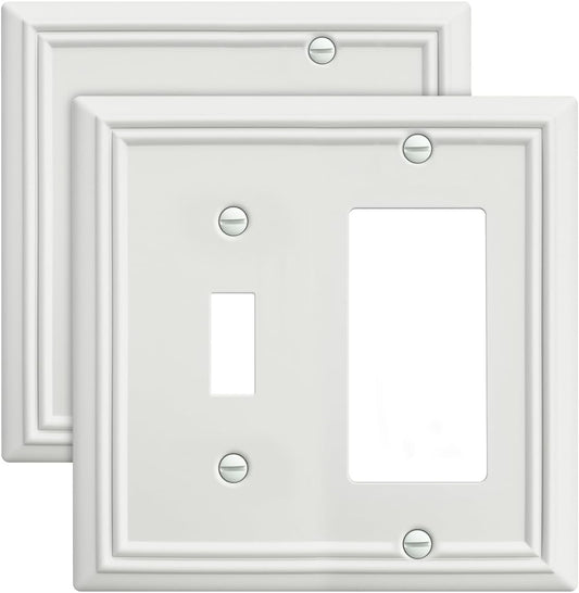2-Pack Combination Metal Wall Plate, 1 Toggle / 1 Decorator Switch Plates and Outlet Covers, Off White Finish, 4.96''*4.88, Midsize