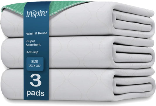 Inspire Super and Ultra Absorbent Reusable Bed Pads (23" X 36" Reusable 3 Pack)