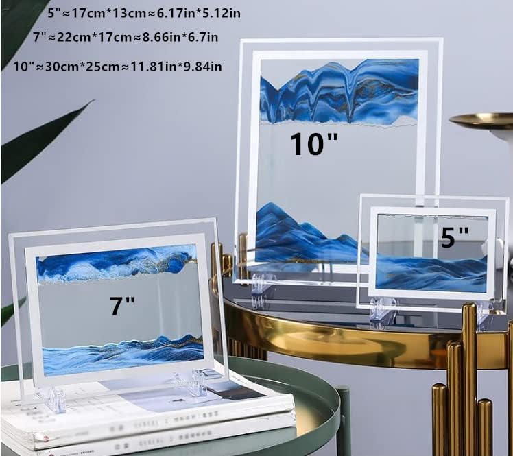 Moving Sand Art Picture 3D Deep Sea Sandscapes Sand Art Liquid Motion Bubbler Timer for Adult Kid Desktop Art Toys for Home Decor and Office(Square+Blue+7In)