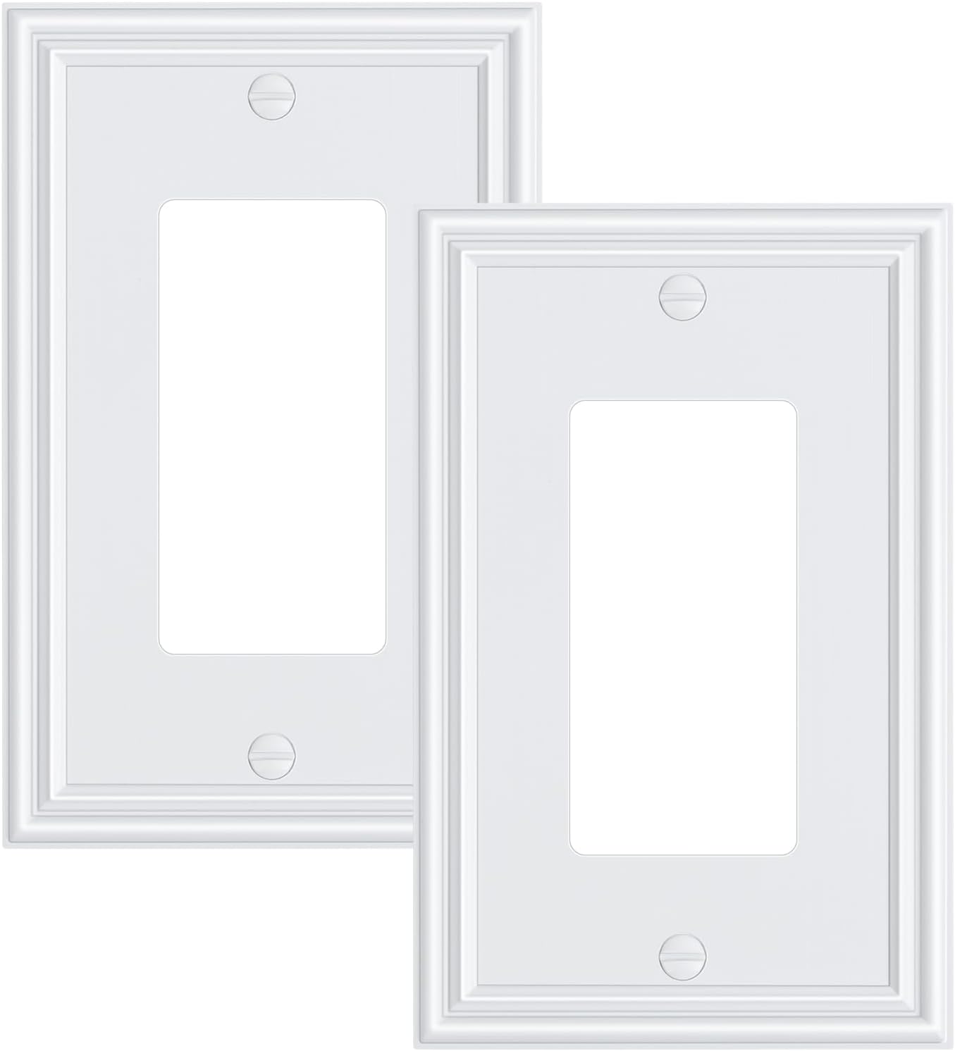 2-Pack Decorator Outlet Cover Plate, White Decorative Switch Plates and Outlet Covers, Durable Zinc Alloy Wall Plates for Electrical Outlets, Receptacle, GFCI Outlet, Dimmer Switch