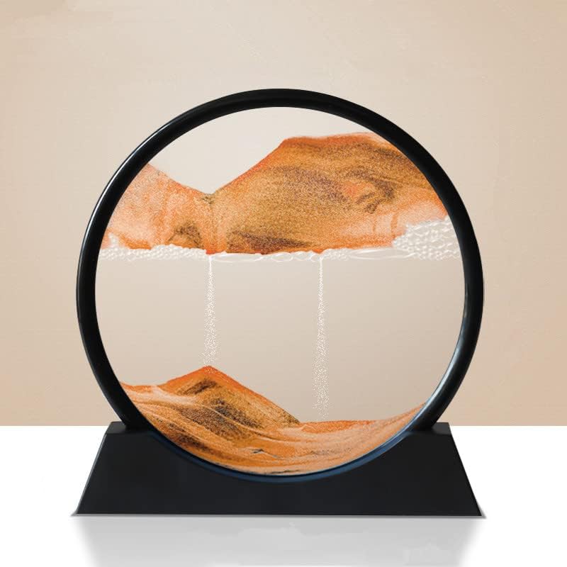 Moving Sand Art Picture 3D Deep Sea Sandscapes Sand Art Liquid Motion Bubbler Timer for Adult Kid Desktop Art Toys for Home Decor and Office(Round+Gold+10In)