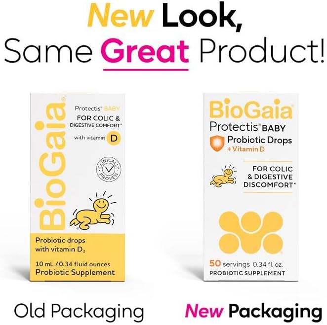 BioGaia Protectis Baby Probiotic Drops | Colic & Gas Relief + Vitamin D | Safe for Newborns | Ease Crying, Fussing, Colic, Gas, Spit-ups & Constipation | No Dairy, Soy & Gluten | 50 Day Supply | 10mL