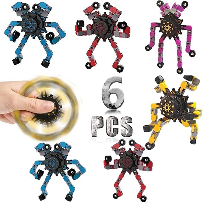 6 Pcs Deformable Robot Fidget Spinners Toys for Party Favor, Transformable Fingertip Spinner for Classroom Prizes, Christmas Valentine Gifts Goodie Bag Stocking Easter Basket Stuffers for Kids