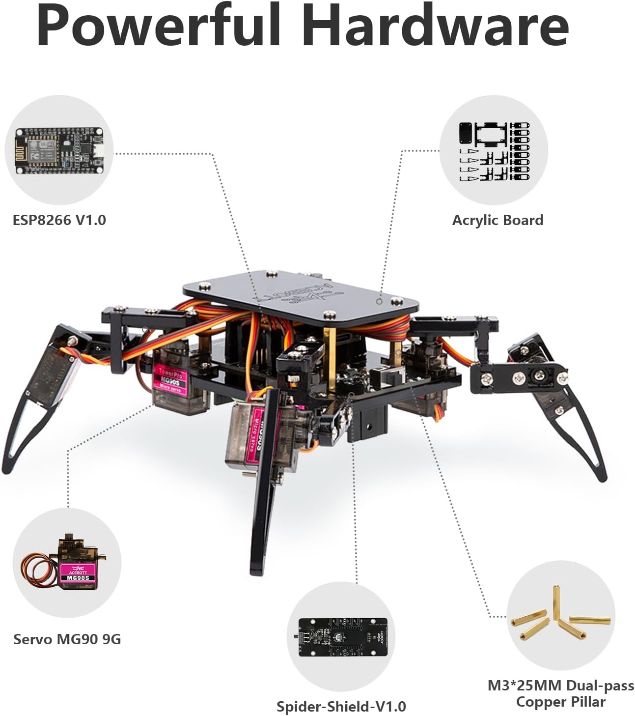 STEM Robotics Science Kits for Adults, ESP8266 Spider Robot Building Kit, App Remote Control, Walking Crawling Fun Educational Toy for 12 + Year Old Boys, Girls, Teens, Adults Unique Gifts
