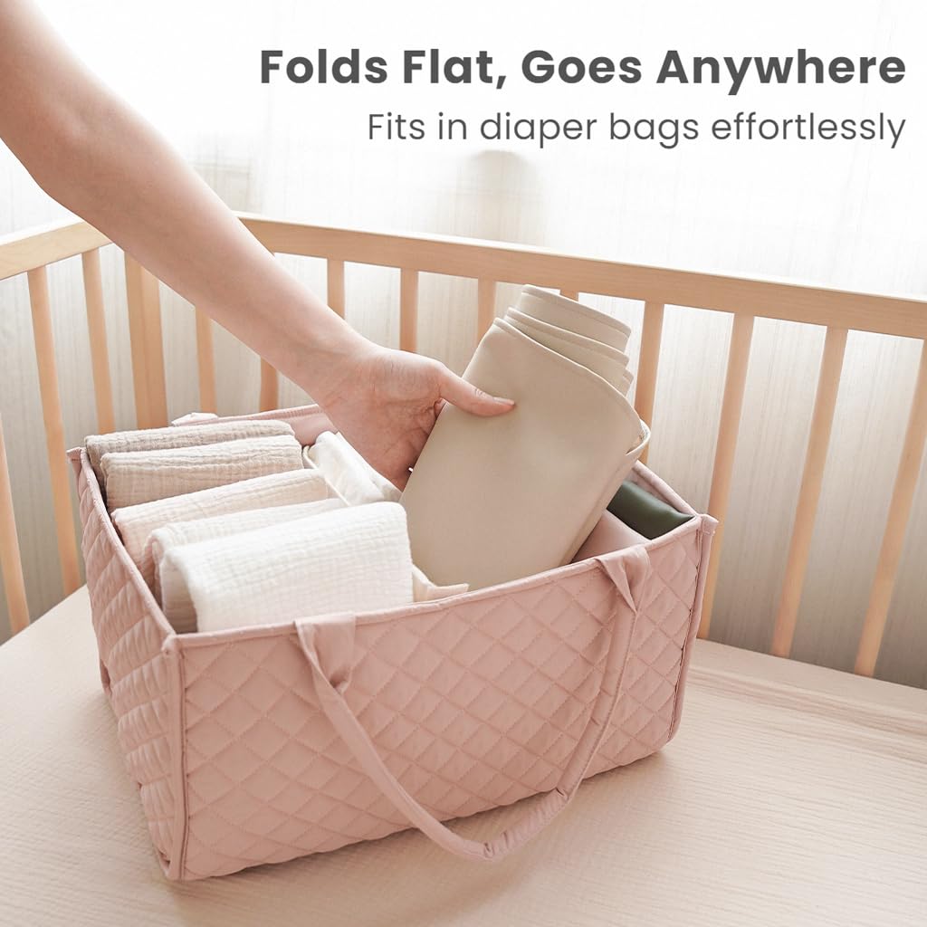 Konssy 2 Pack Faux Leather Baby Changing Mat 30"x17", Foldable and Wipeable Portable Changing Pad, Waterproof and Soft for Travel or Home Use (Fog Green,Beige)